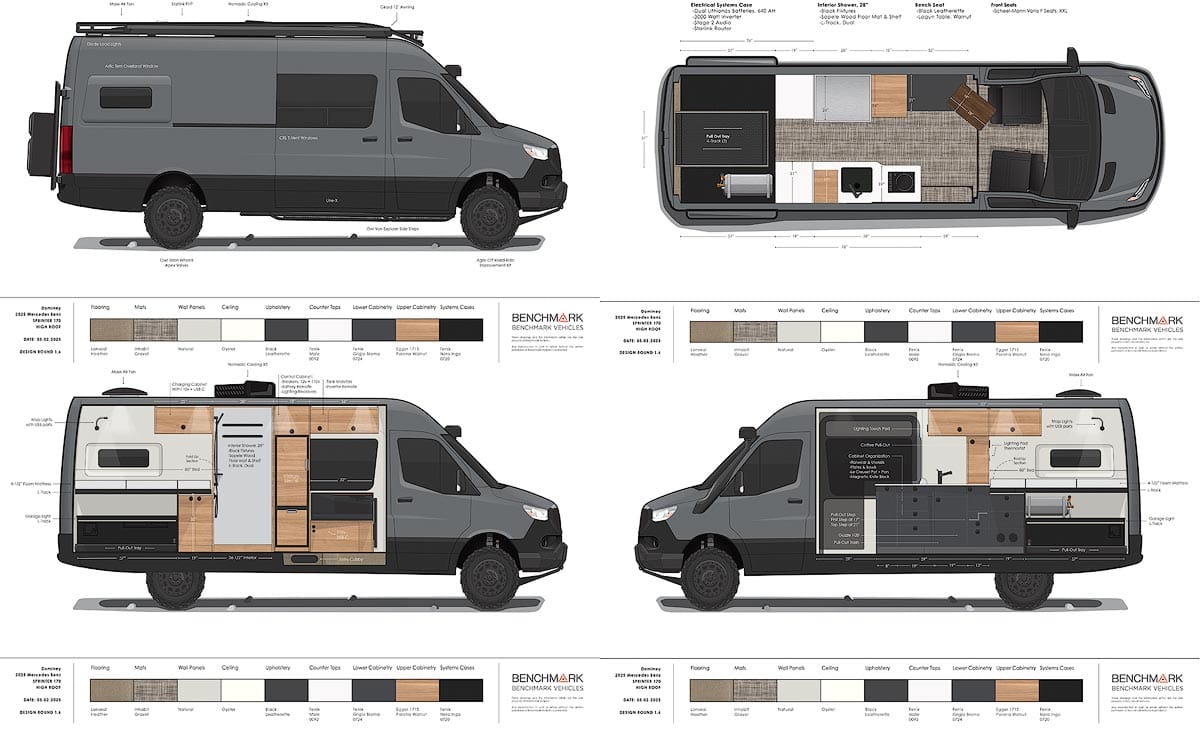 Design mockups for the Sprinter van conversion