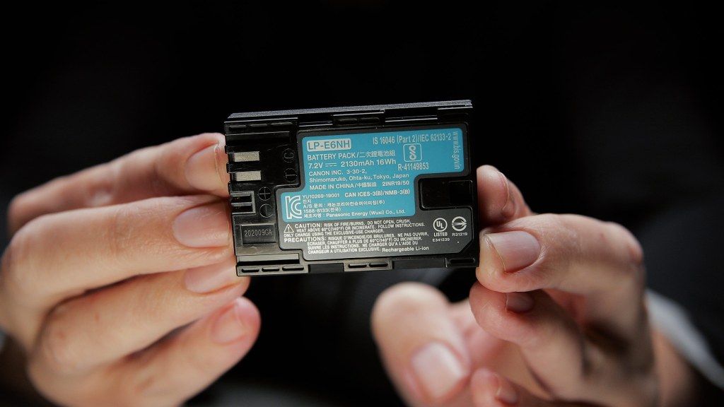 The Canon LP-E6NH battery that comes with the R5