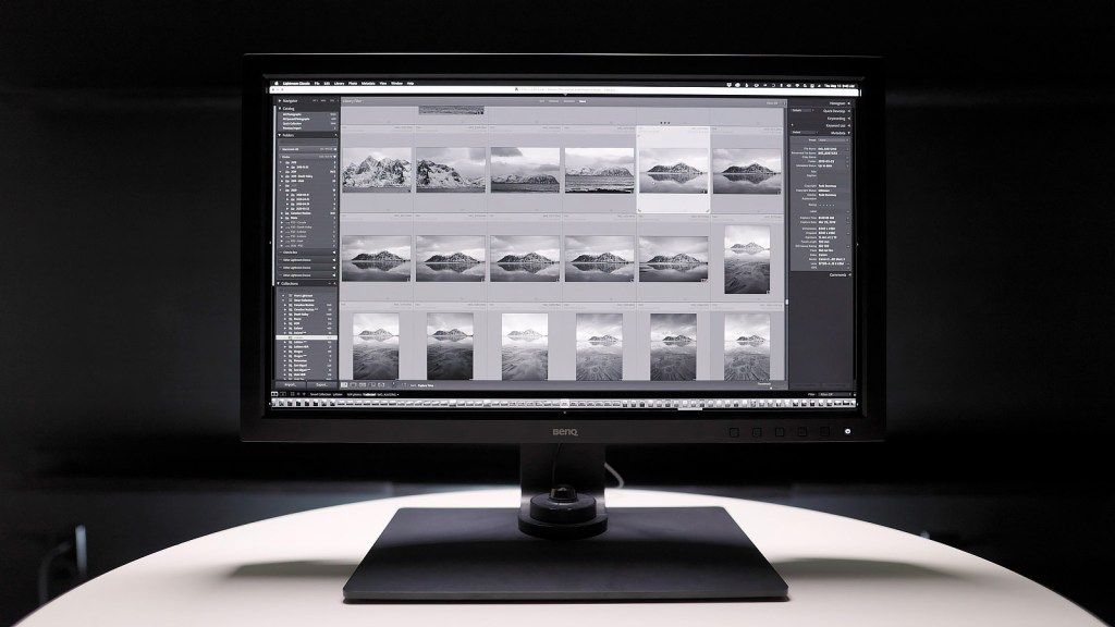 BenQ SW271C in "B+W" mode browsing a Lightroom catalog