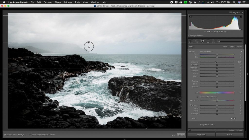 Burning the sky using a graduated filter in Adobe Lightroom
