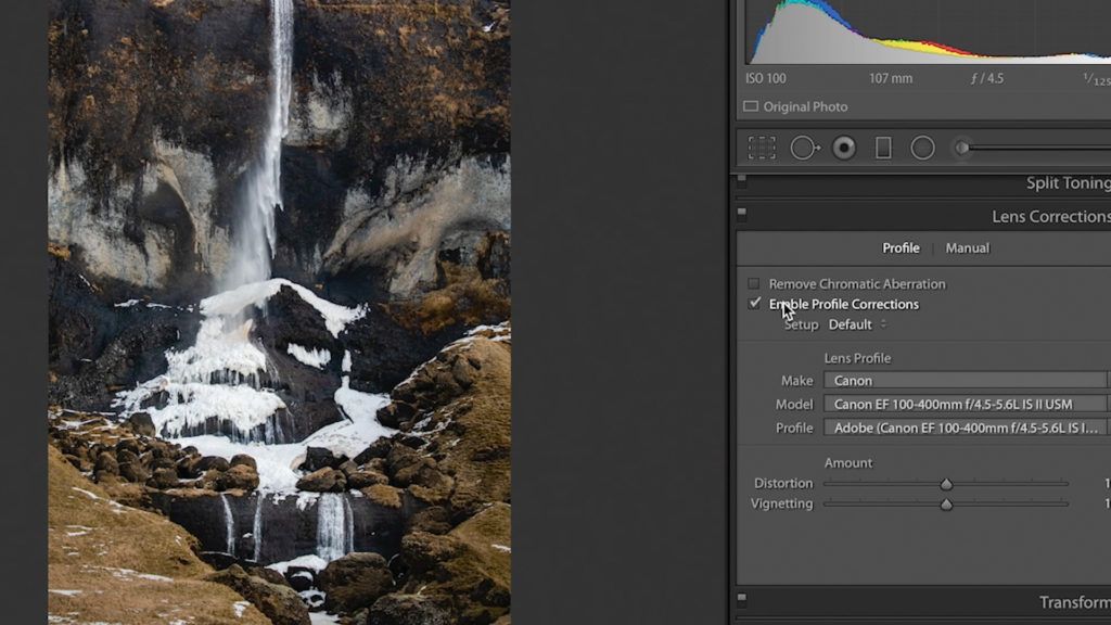 Enabling Profile Corrections in Lightroom