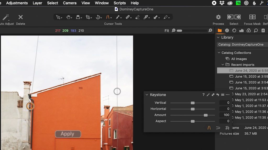 Keystone transform tool in Capture One