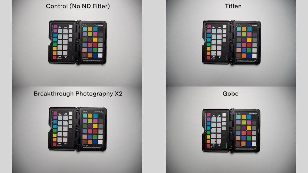 Vignette test with control image (top left) and three ND filters