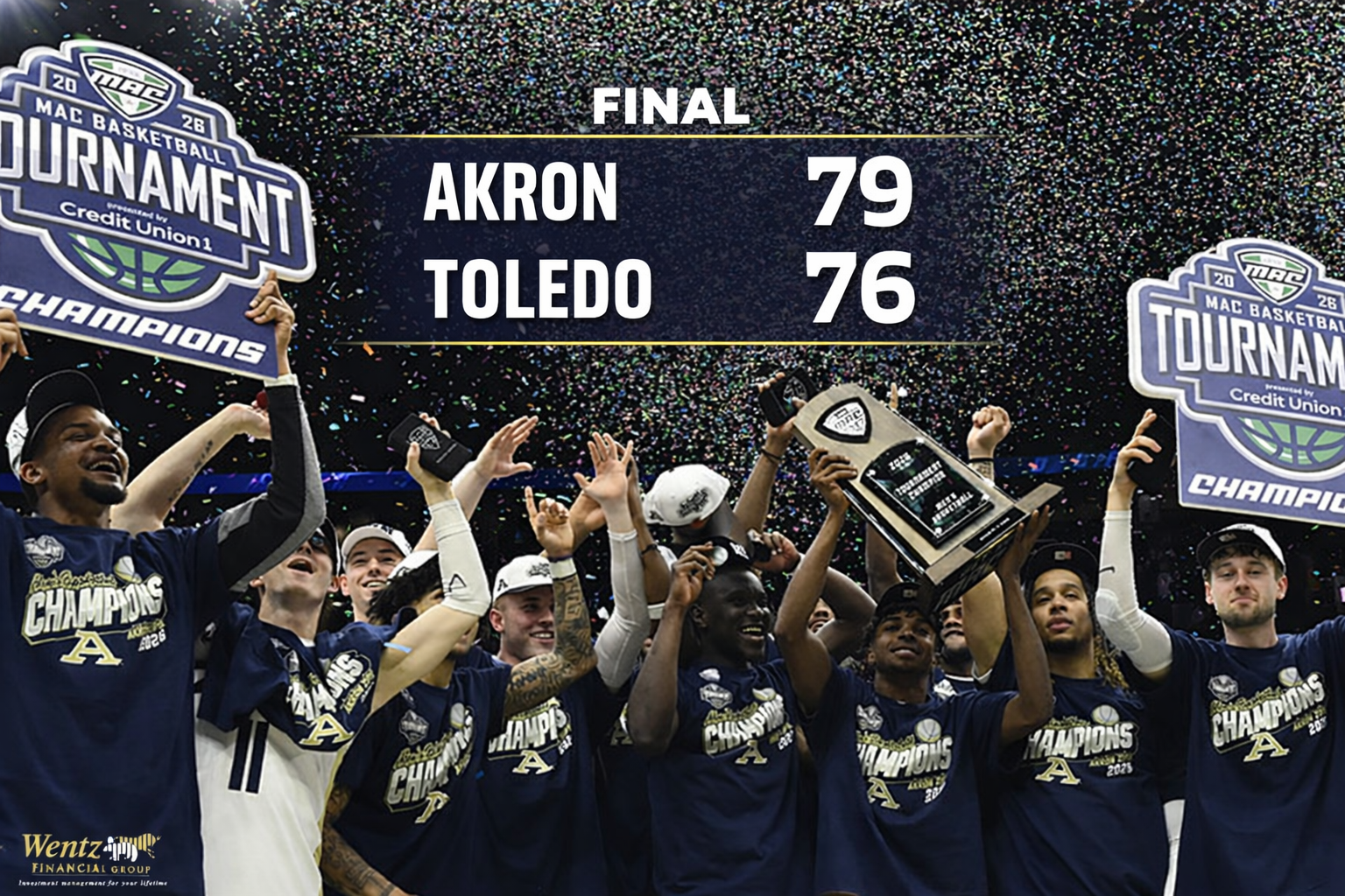 Game Recap: Akron three-peats MAC in spectacular fashion, defeats Toledo 79-76 Post image