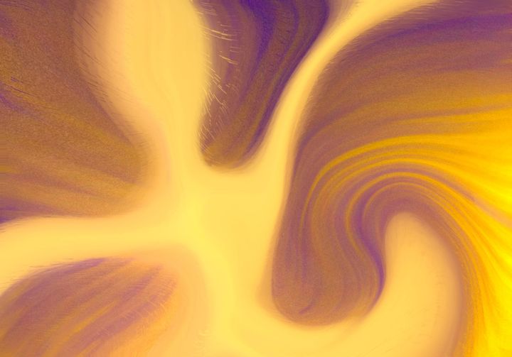 Abstract swirling pattern in warm golden and purple tones, with flowing curves and spiral motifs creating a dreamy, ethereal composition