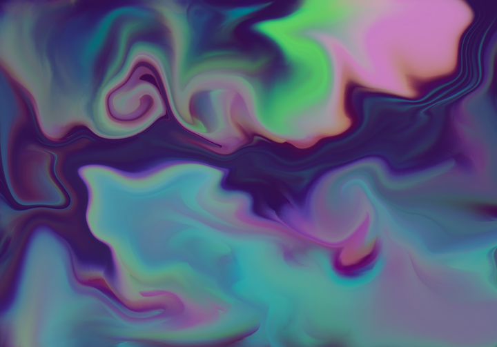 Abstract fluid art featuring swirling patterns in vibrant colors of purple, teal, pink, and green that flow and blend together like liquid silk or aurora borealis