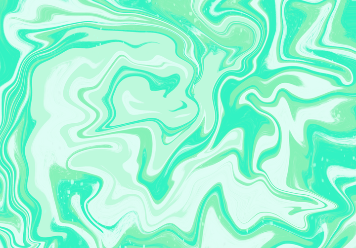 A fluid, abstract doodle with flowing organic shapes in soft mint and sage green tones. Marbled wave-like forms curve and swirl across the page, creating gentle movement and depth.