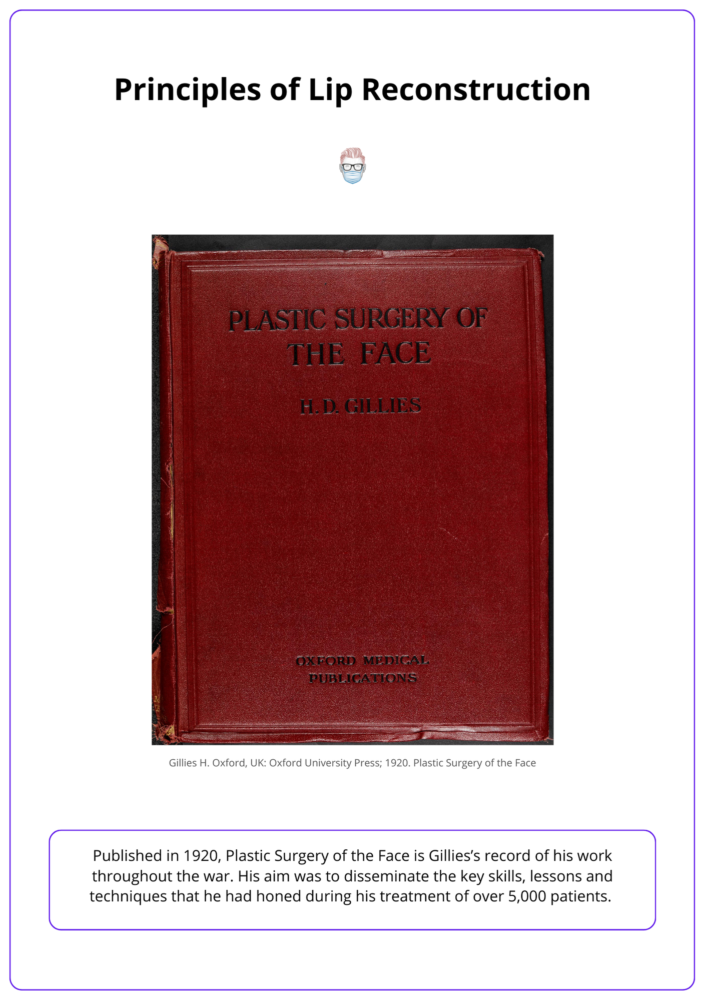 Principles of Lip Reconstruction, Plastic Surgery of the Face by Sir Harold Gilles