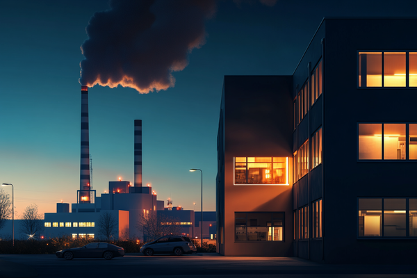 Office building powered by energy from an external power plant.