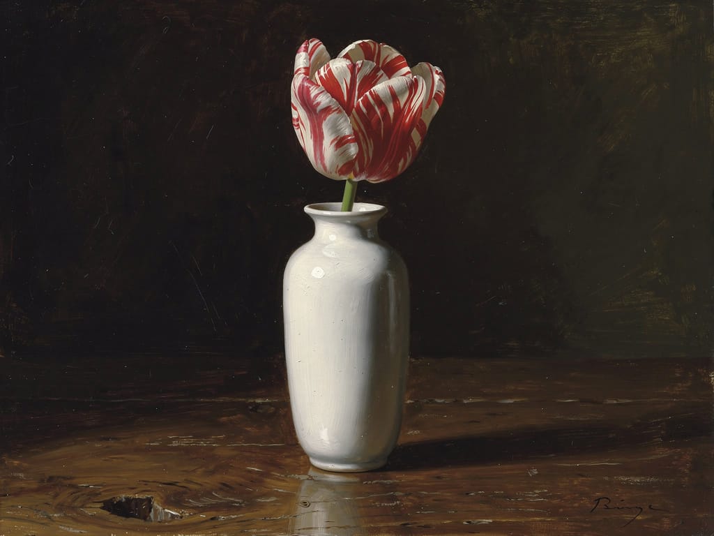 An artistic rendering of a rare 'Semper Augustus' tulip, symbolizing historical market bubbles