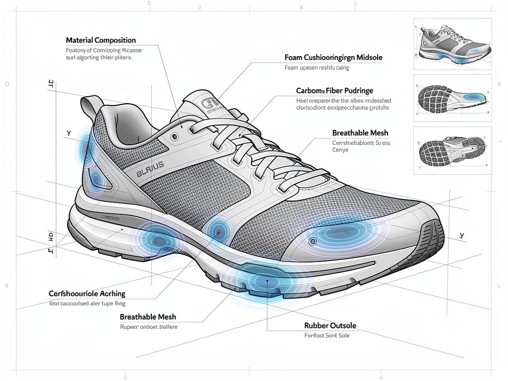 Technical blueprint of an AI-designed custom running shoe