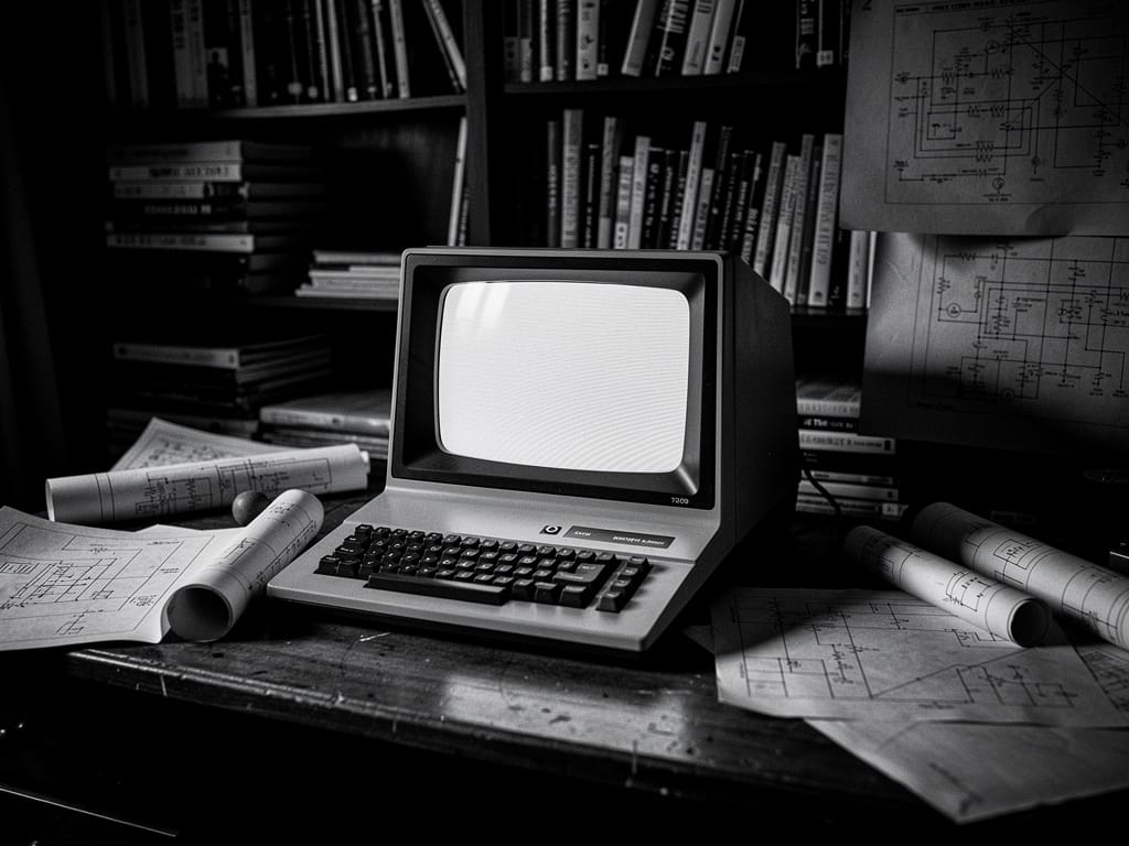 A vintage personal computer from the late 1970s on a desk