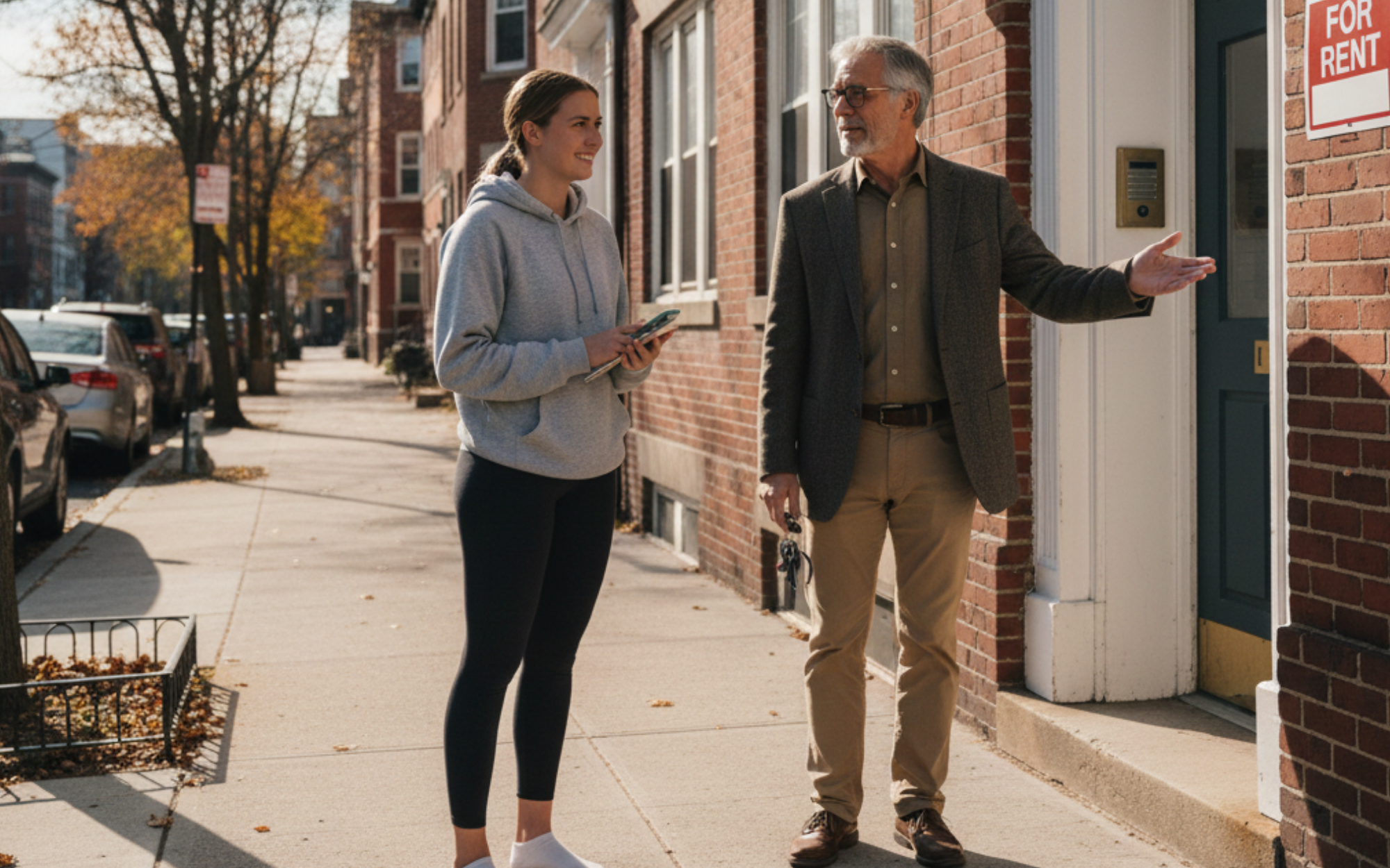 MIT student meeting landlord in person to verify apartment listing before signing lease