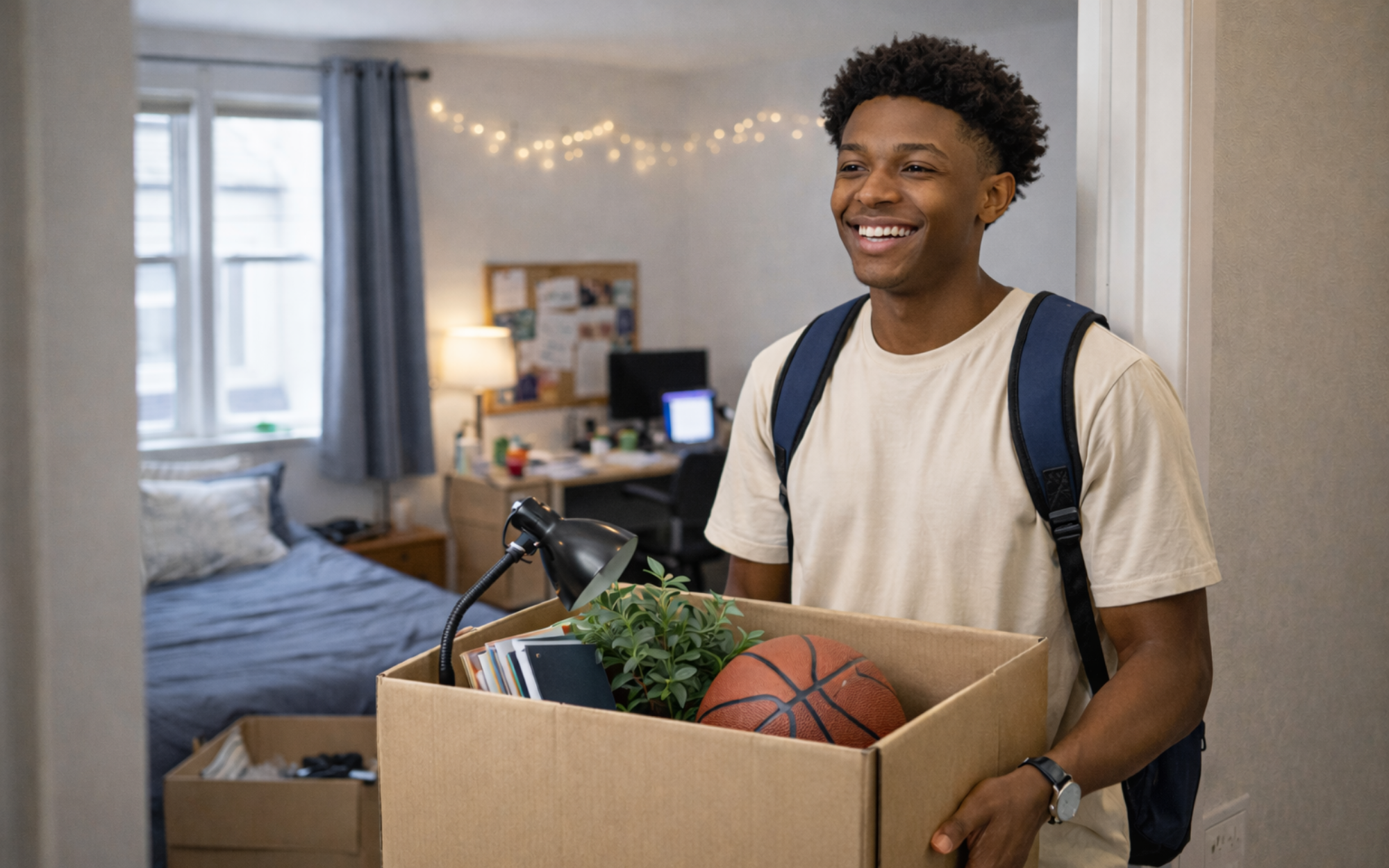 MIT renter unpacking boxes in a new off-campus apartment after successfully arranging an early move-in.