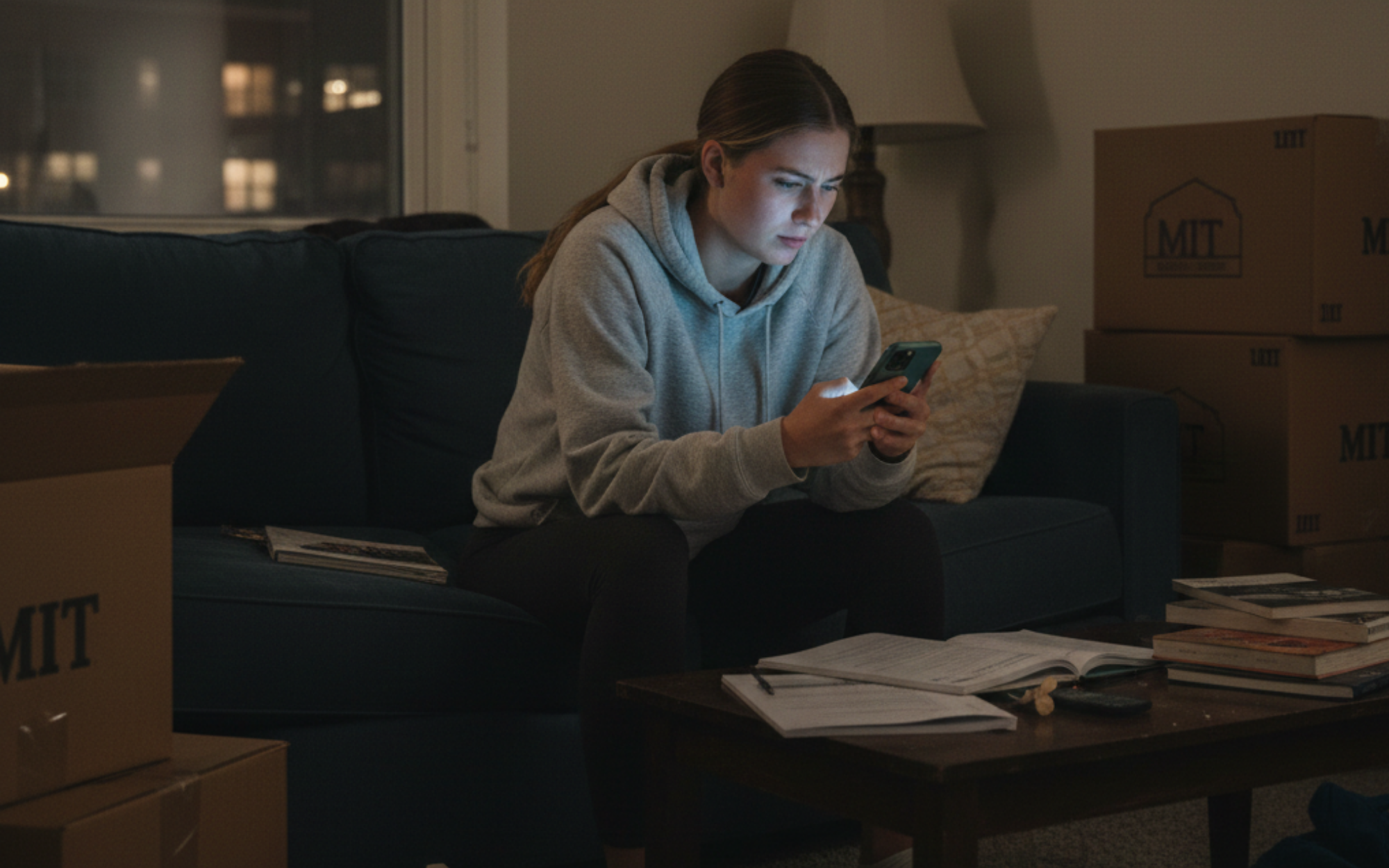 MIT student texting landlord and noticing rental scam red flags before sending deposit
