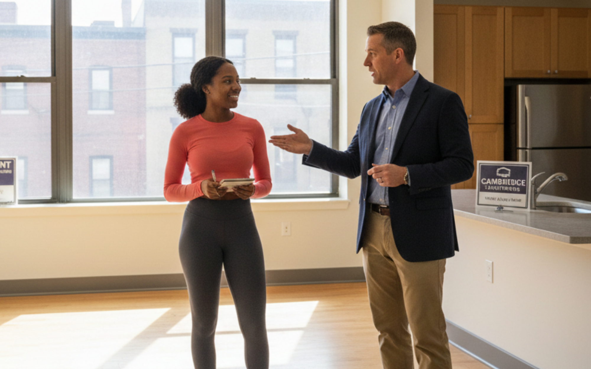 MIT student meeting landlord in Cambridge to apply for apartment without U.S. credit history.