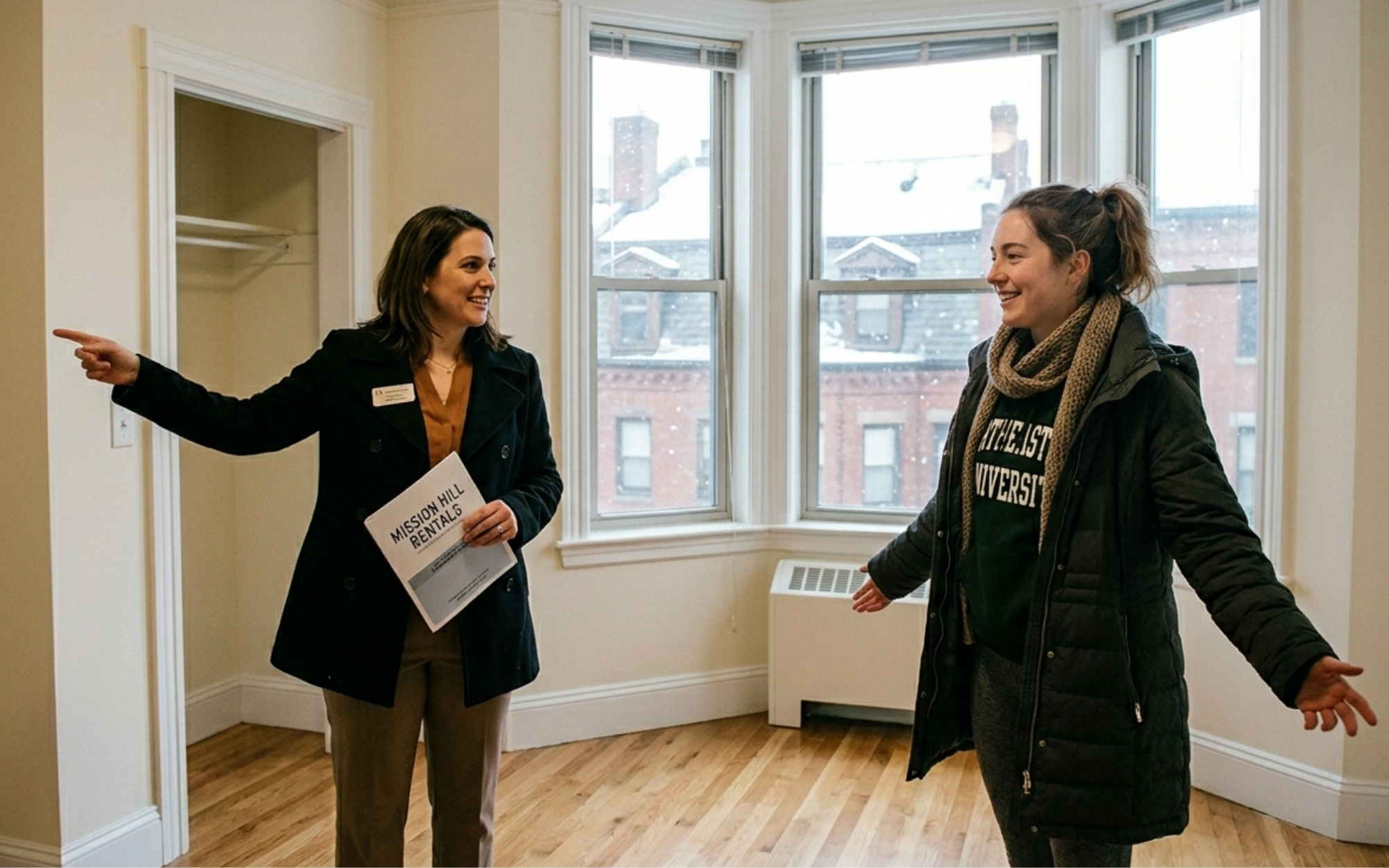 Northeastern student researching Boston apartments in December before winter break