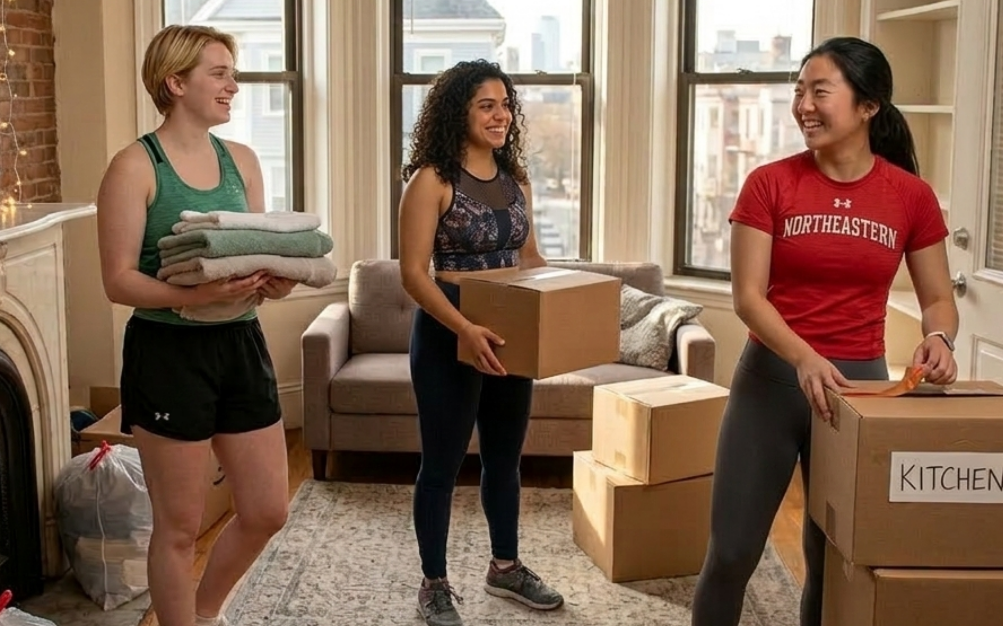 Northeastern students settled in Mission Hill apartment happy after moving off campus for affordable housing with roommates