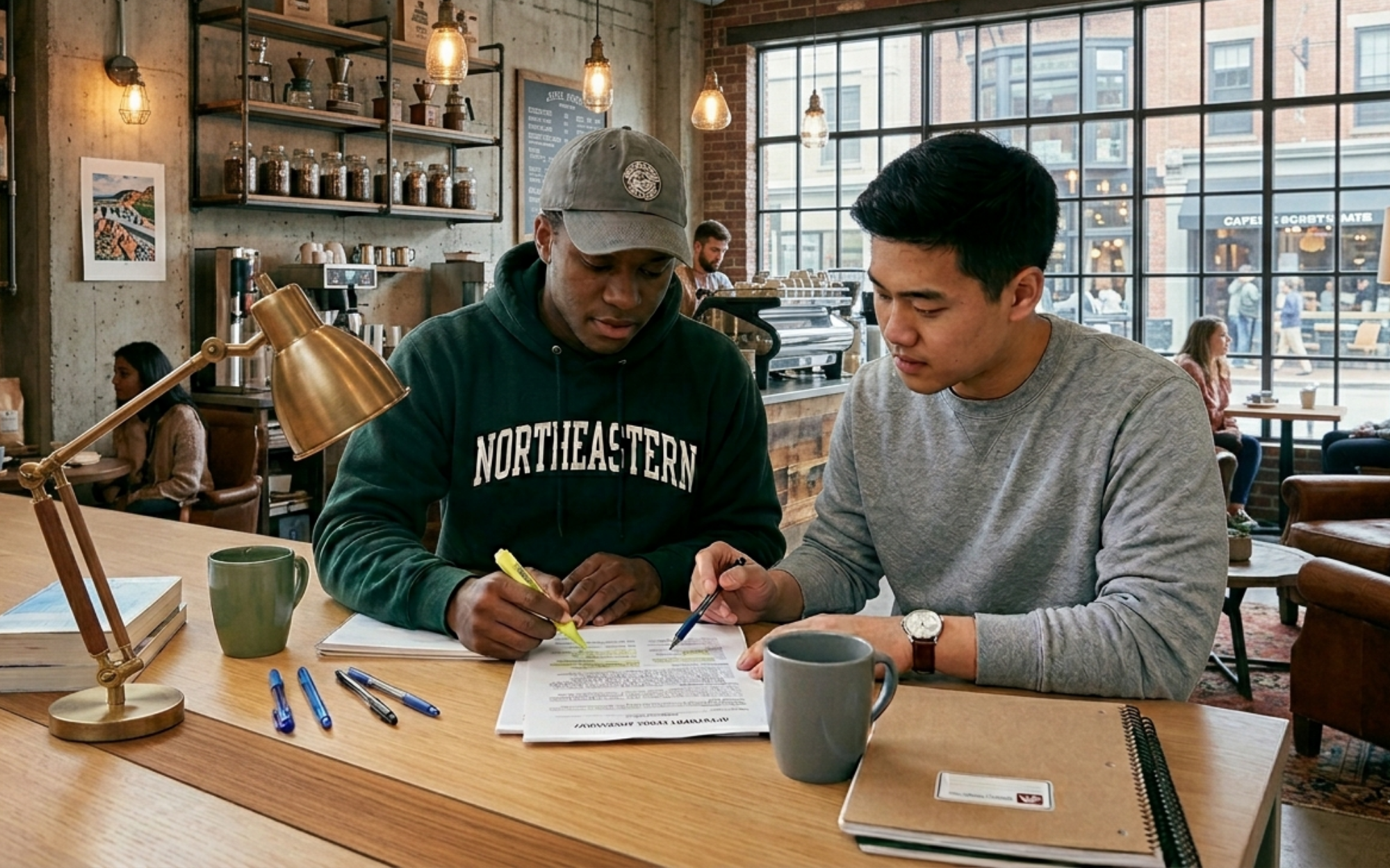 Northeastern University student carefully reviewing basic lease details for a Boston off-campus apartment