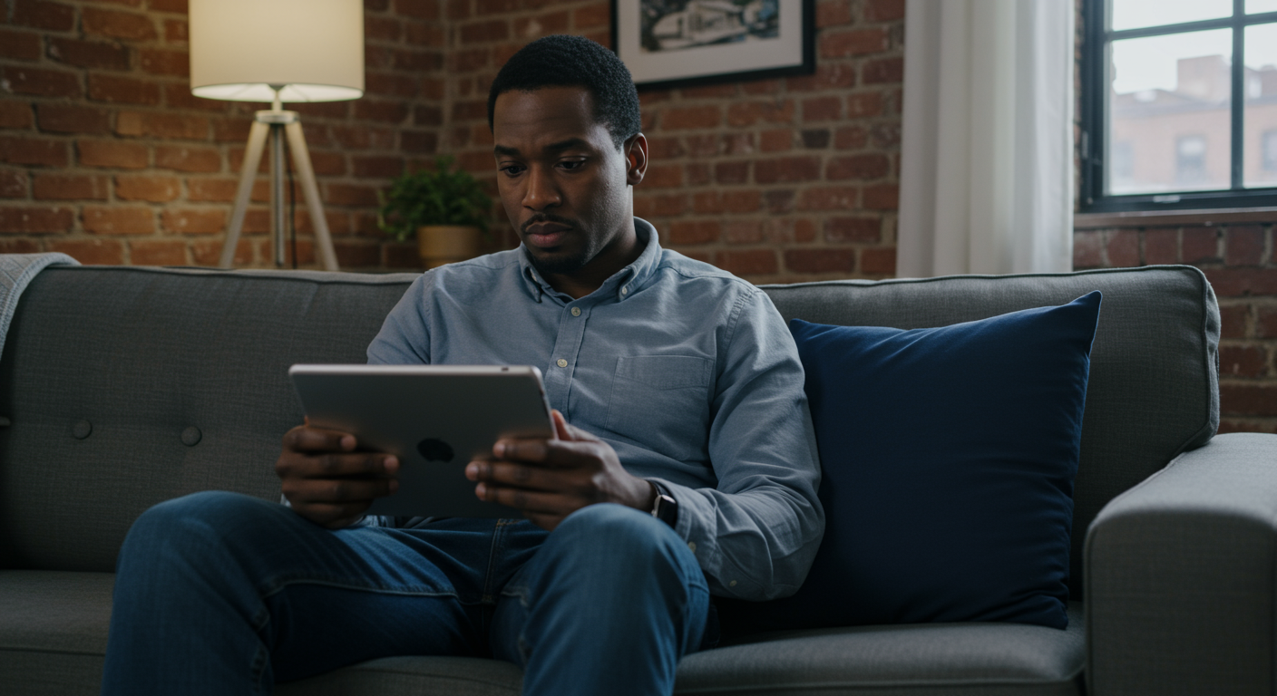 Boston renter searching multiple apartment listing websites on laptop with exposed brick wall background