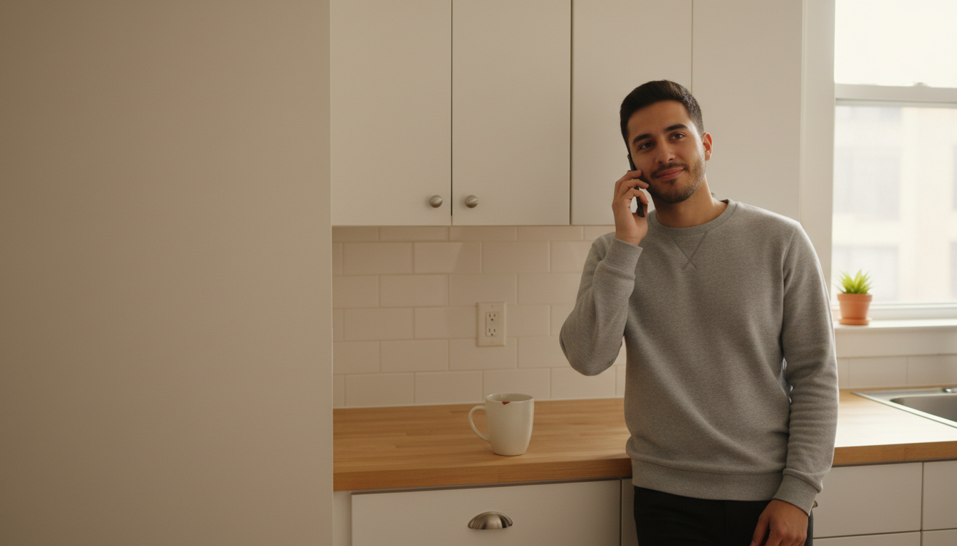 Northeastern student talking on the phone with a parent about acting as guarantor on a Boston apartment lease