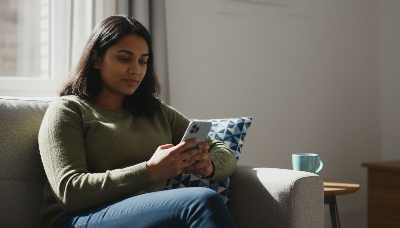 Renter reading a message from her landlord about a bill after her Massachusetts security deposit was returned