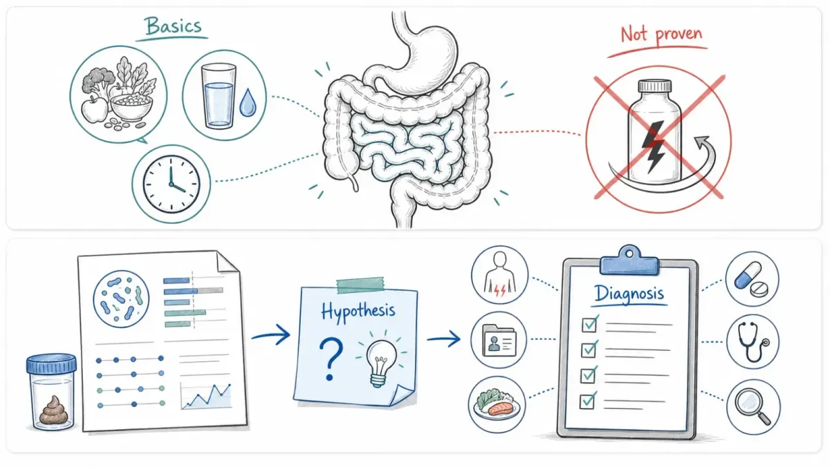 Whiteboard-Stuhltest führt zu Hypothese, Diagnose braucht klinischen Kontext — Darmgesundheitstests