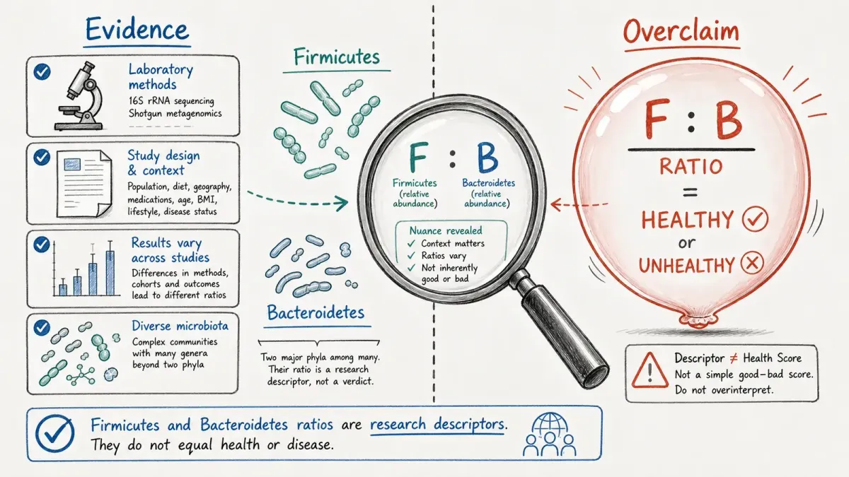 Whiteboard-Evidenzkarten getrennt von einer überzogenen Verhältnis-Blase — Firmicutes und Bacteroidetes