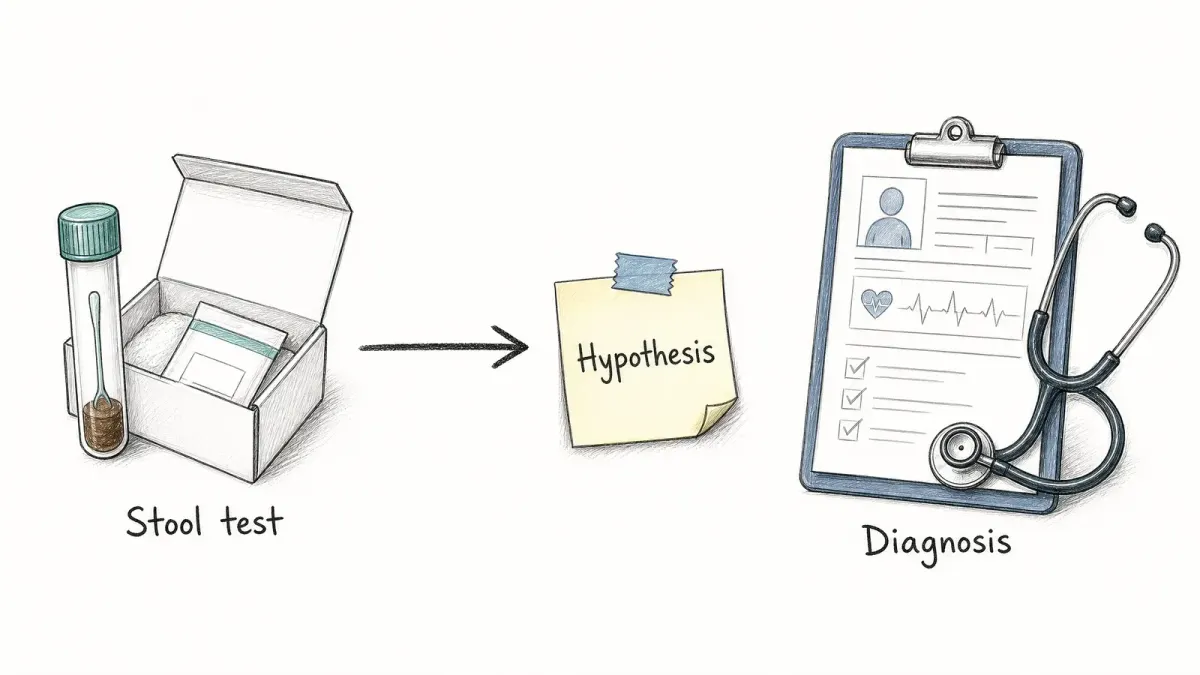 Whiteboard-Heim-Darmtest führt zu Hypothese, getrennt vom Diagnose-Klemmbrett — Darmtest zu Hause