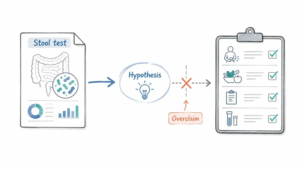 Whiteboard-Stuhltest führt zu einer Hypothese, nicht zu einem vollständigen Wellnessplan — personalisierte Darmgesundheit