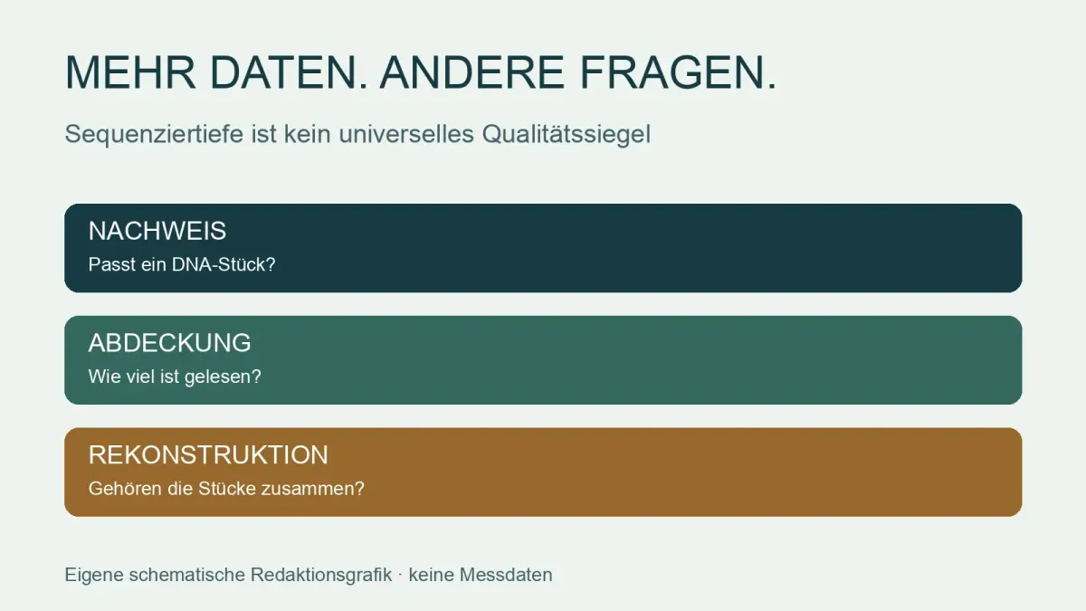 Schematische Redaktionsgrafik mit drei getrennten Aufgaben: Nachweis, Abdeckung und Rekonstruktion.
