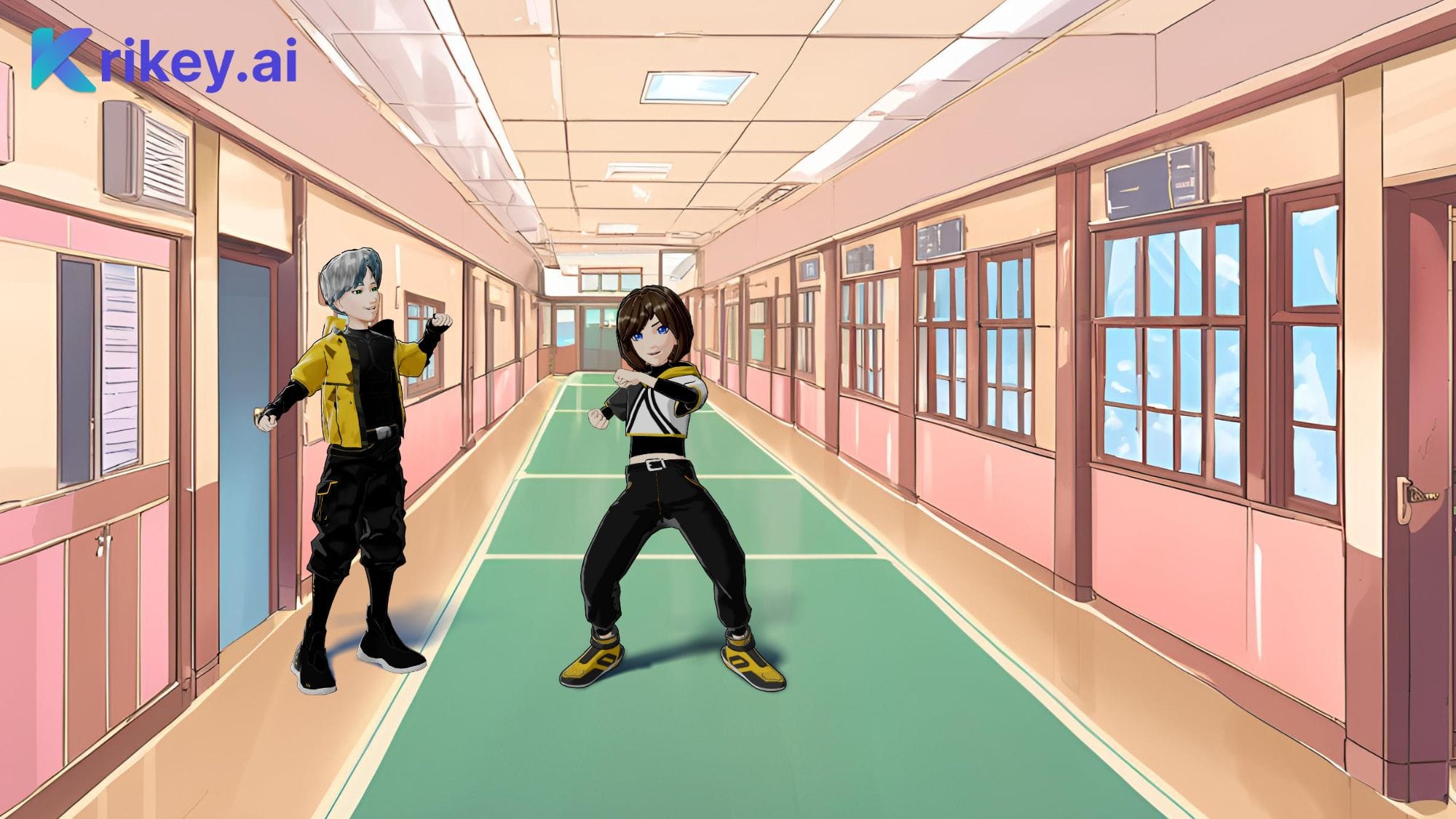 Krikey AI Video to Anime with anime boy and anime girl characters in Krikey anime video editor