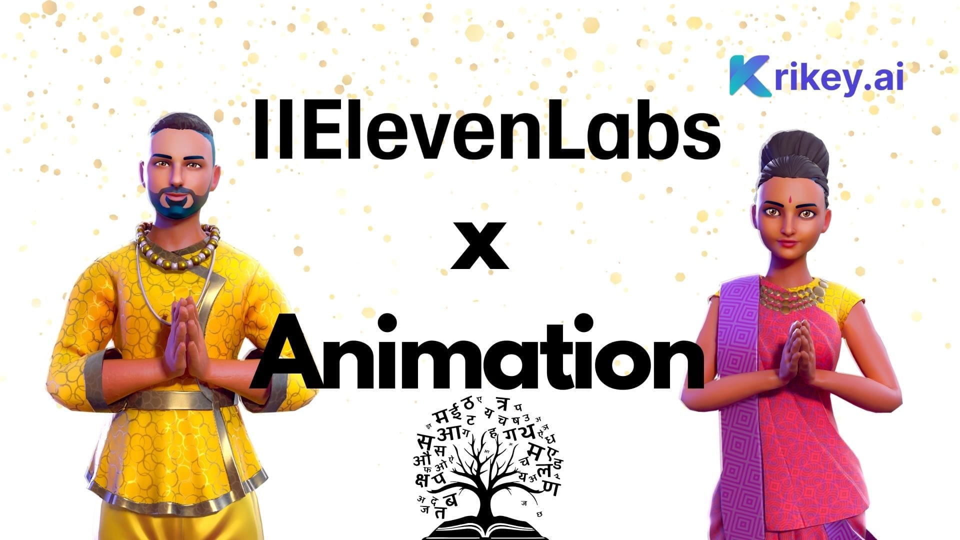 11labs AI-stemmen met desi-cartoonpersonages geanimeerd in Krikey AI Video Editor
