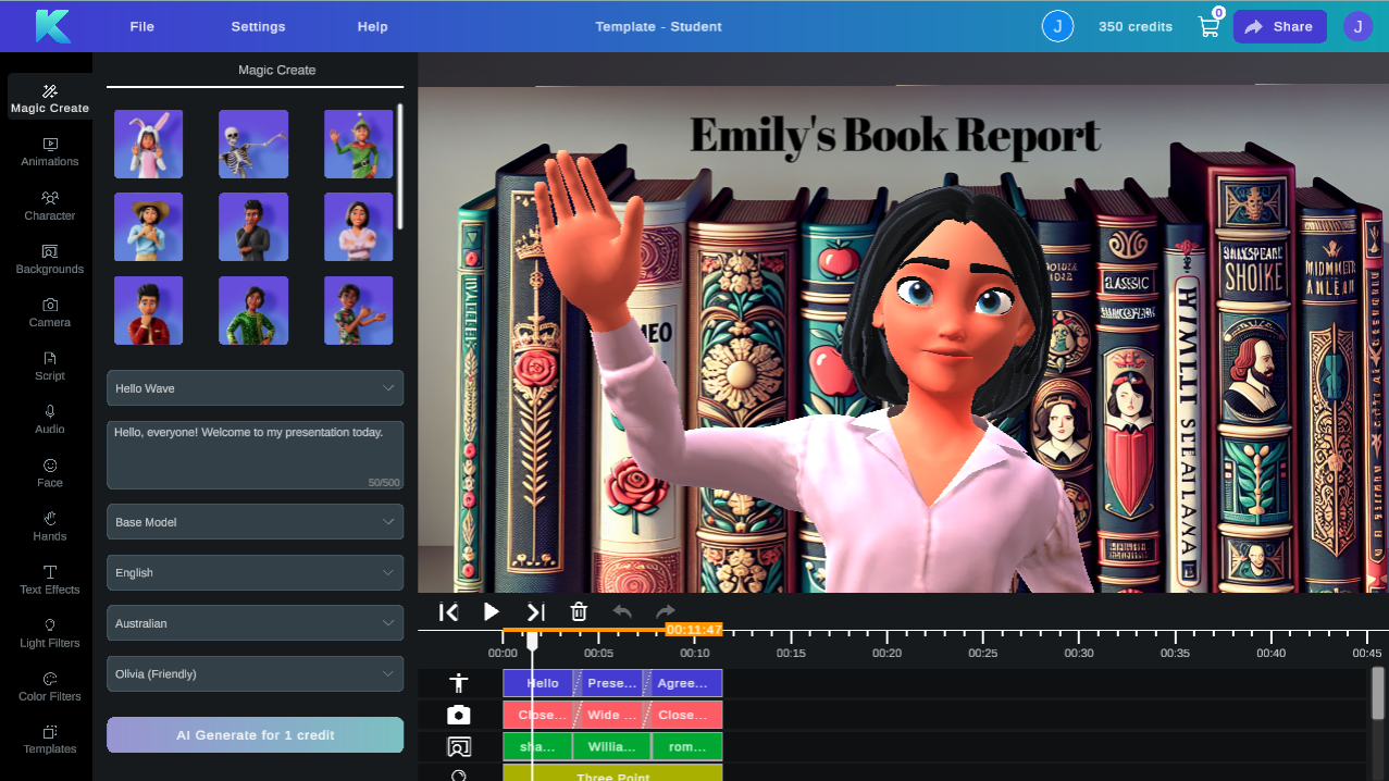 animated book report with krikey ai animation
