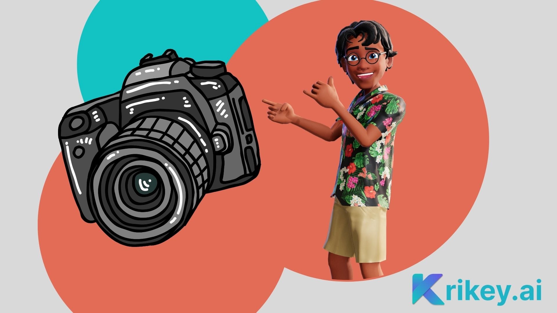 Animated character as avatar from the avatar creator from photos pointing at camera