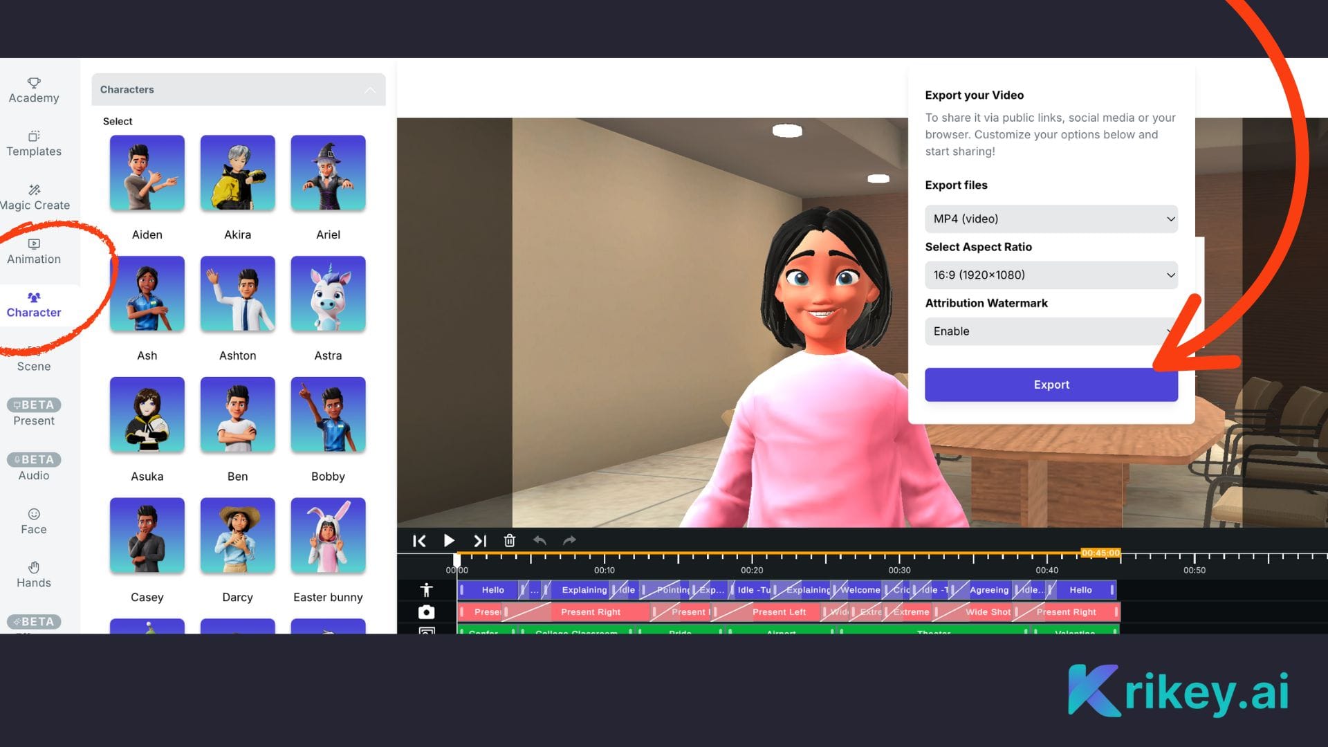 Animated character as avatar from the avatar creator from photos pointing at camera