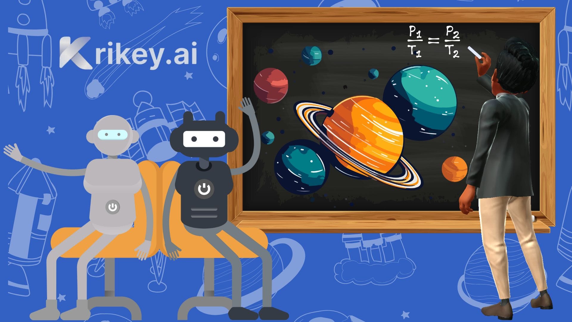 Animated characters sitting in a classroom learning about space for family friend space movie