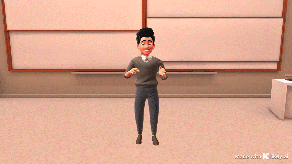 Create an animated news anchor using Krikey AI's custom character creation and AI text-to-speech for their professional voice. Design an AI image generated background that looks like a bustling news studio. 