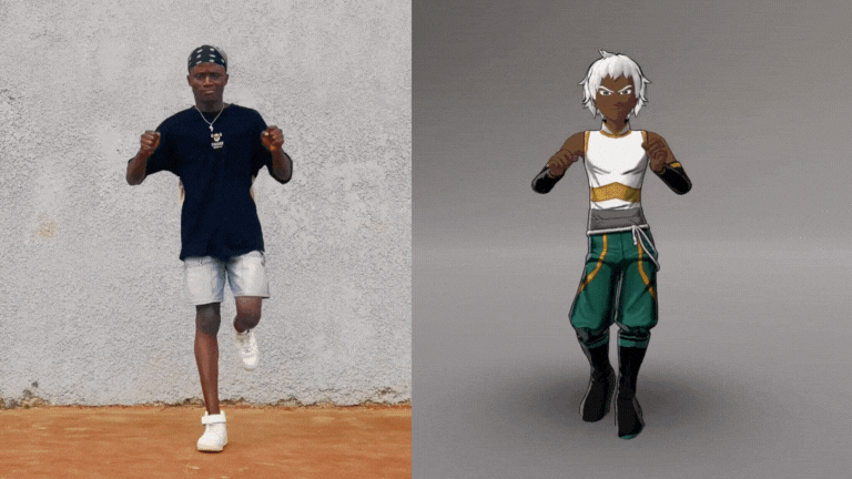 GIF demonstrating Krikey AI's powerful video-to-animation transforming a person doing the Running Man dance into fluid character movement, showcasing a modern, efficient alternative for animated content creators looking beyond Reallusion CrazyTalk Animator or Reallusion Cartoon Animator, simplifying character motion often handled by separate tools like Reallusion Character Creator, and illustrating value that answers "what is CrazyTalk Animator" with a next-gen solution, all without needing a Reallusion coupon code.