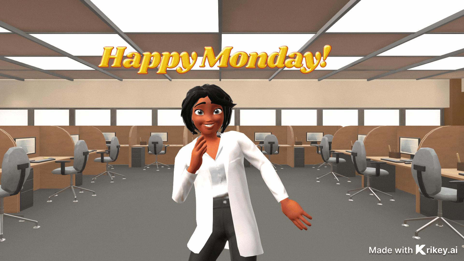 An animated character in an office setting showing the versatility of making an animated GIF