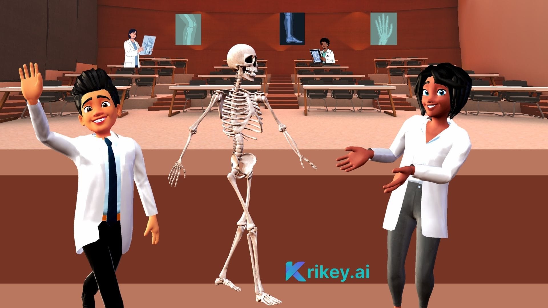2 cartoon doctors stand in a lecture hall showing how they can be used in a presentation cartoon