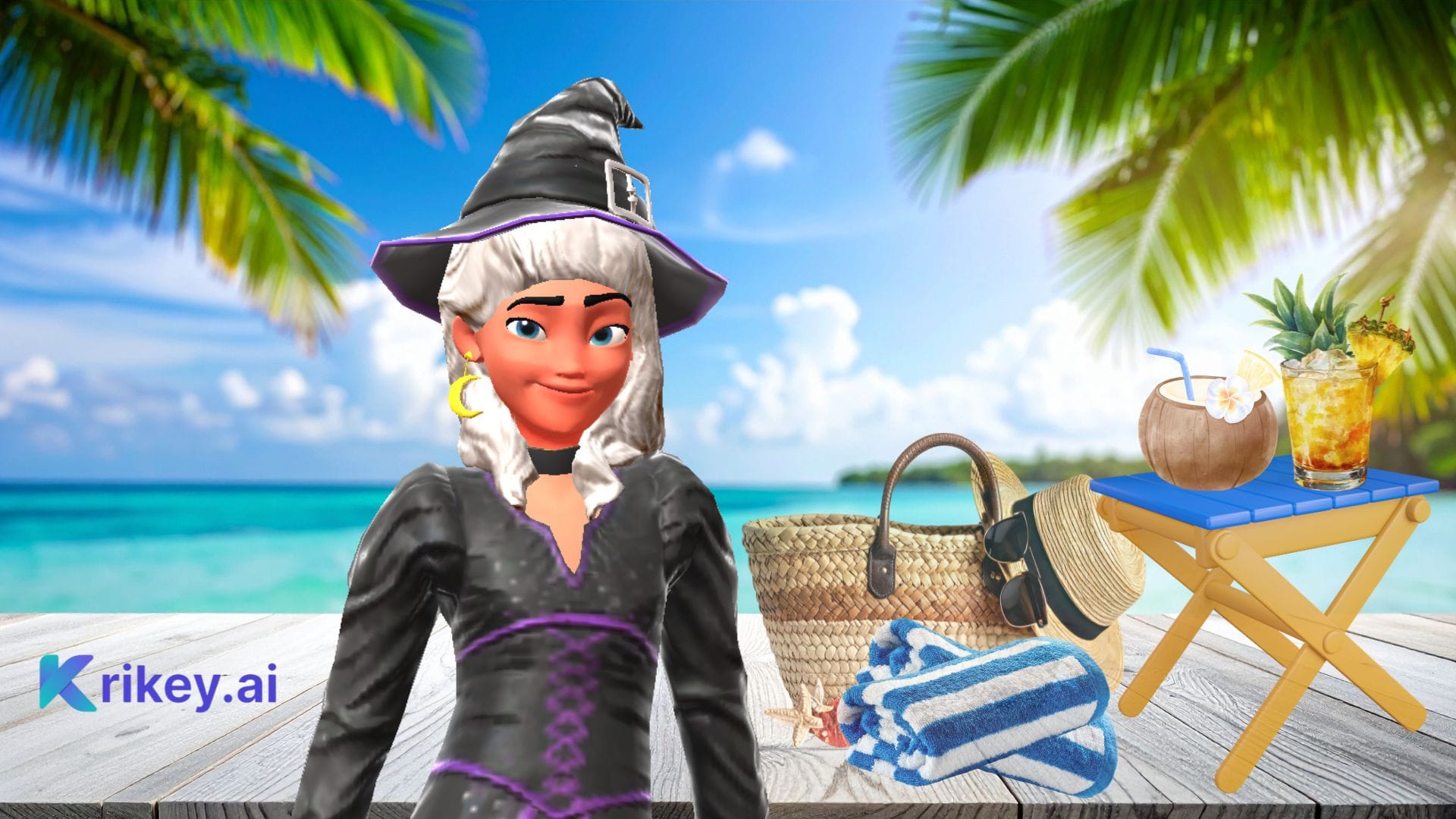 Animated character in a beach as an example of a retiree-based theme for how to create a retirement party invitations