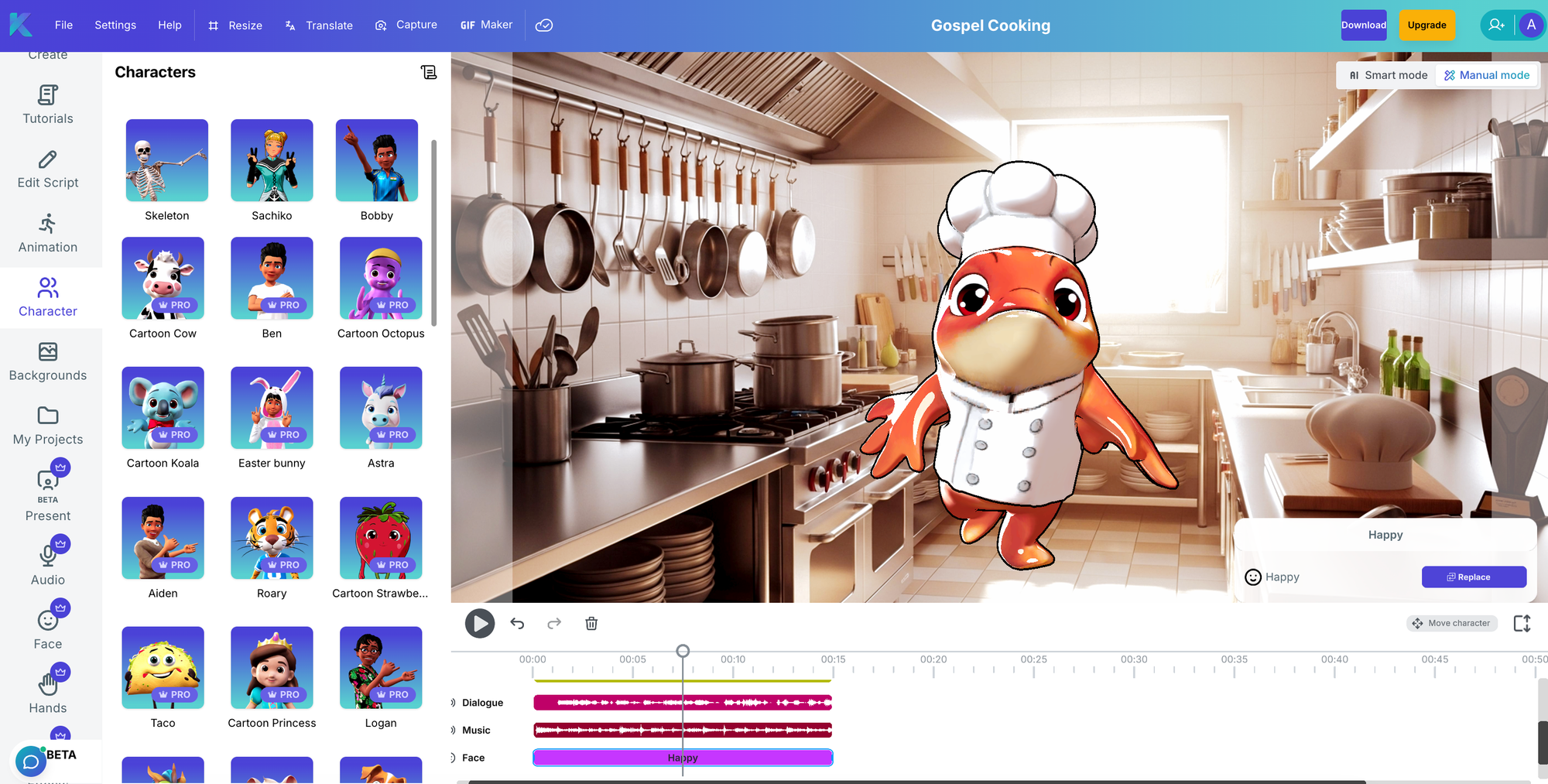 Create social media content in minutes with any character, background, language and voice using Krikey AI Animation.