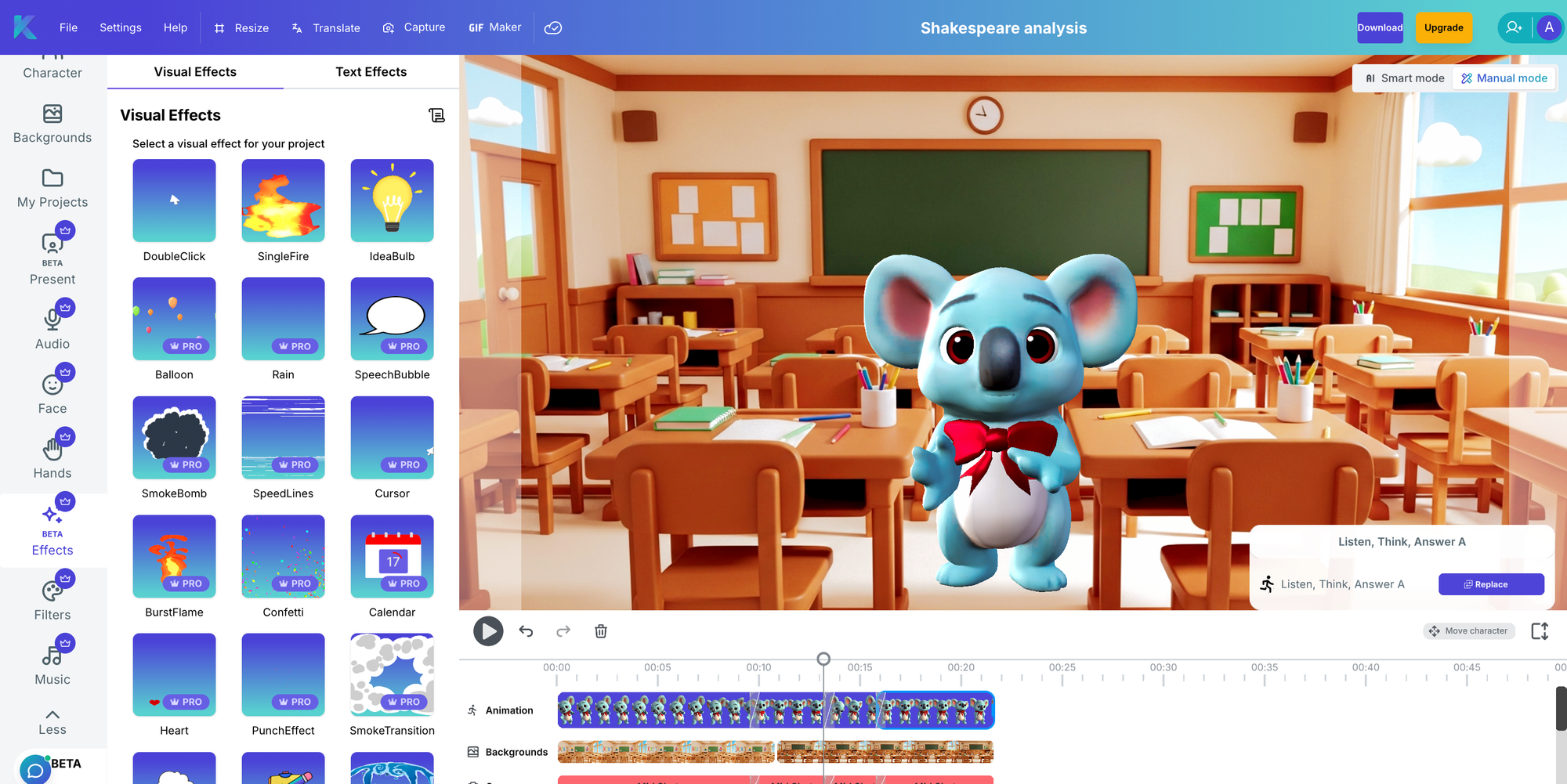 Use text and 2D visual effects to enhance your 3D animations using Krikey AI.