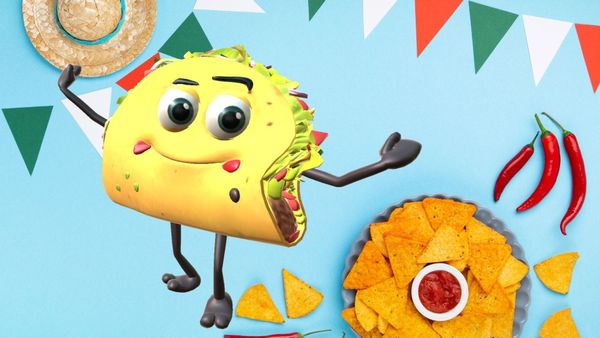 Fiesta themed invitations with a cartoon taco made with Krikey AI Animation tools