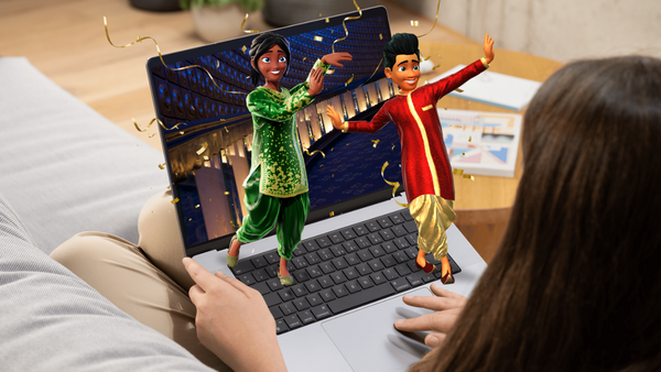 Dynamic Bollywood dancers performing on a laptop keyboard. Experience creative AI animation and discover true video AI alternatives beyond basic Steve AI solutions.