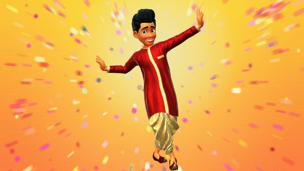 Eid Mubarak Greeting Card made with cartoon characters and animation