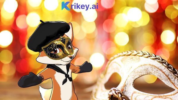 Animated character stands with masquerade mask on to show an example of a masquerade invitation