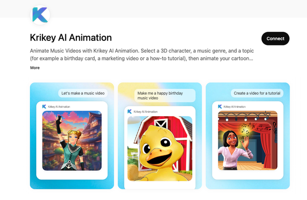 Krikey Animation OpenAI App Animations in Chat GPT with 3D Cartoon Characters