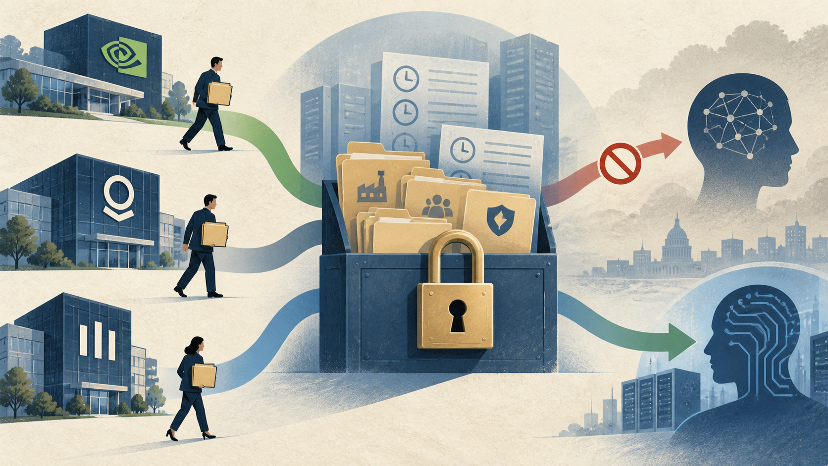 Editorial illustration of companies protecting confidential records
